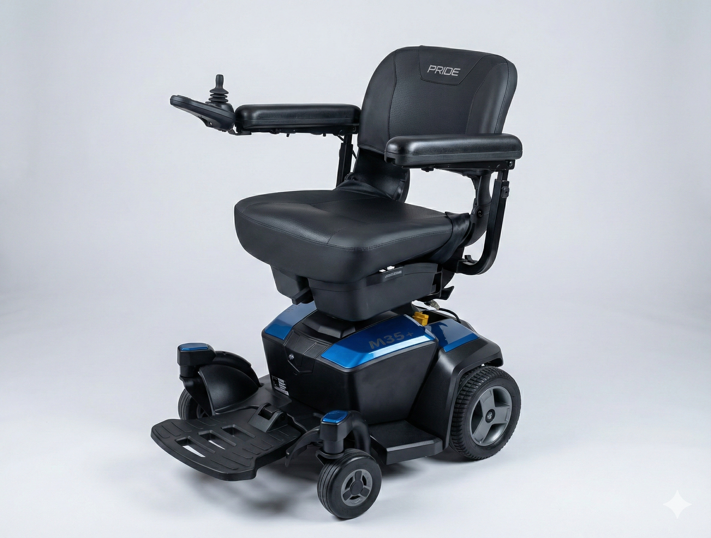 Kompakter Indoor-Elektrorollstuhl Mobilis M35+ in Blau - ideal für schmale Türen und kleine Wohnungen